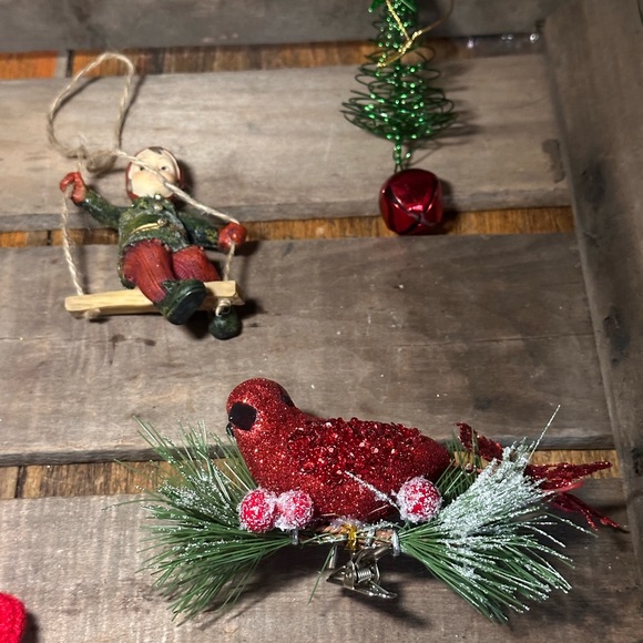 5 Vintage Christmas Ornaments-Music Note, Cardinal, Stocking, Child, & Tree - Picture 5 of 8